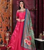 Dark-Pink Hand Embroidery Silk Salwar