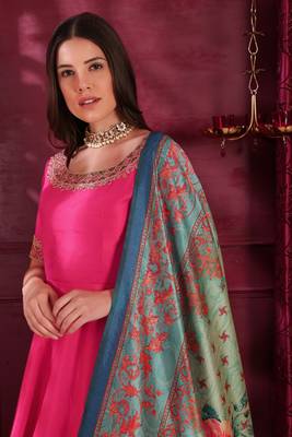 Dark-Pink Hand Embroidery Silk Salwar 2