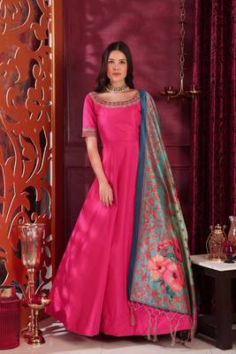 Dark-Pink Hand Embroidery Silk Salwar 3