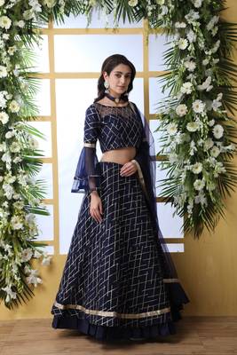 Navy-Blue Embroidered Net Semi Stitched Lehenga 1