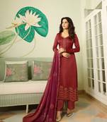 Maroon Embroidered Georgette Semi Stitched Salwar With Dupatta