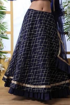 Navy-Blue Embroidered Net Semi Stitched Lehenga 4