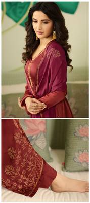 Maroon Embroidered Georgette Semi Stitched Salwar With Dupatta 2