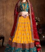 Yellow Embroidered Silk Semi Stitched Lehenga With Dupatta
