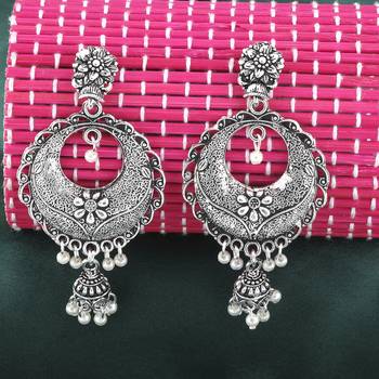 Graceful Silver Round  Dangle Jhumki Earrings 2
