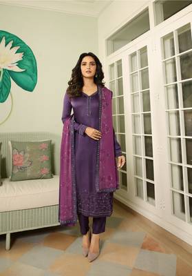 Purple Embroidered Georgette Semi Stitched Salwar With Dupatta 1