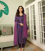 Purple Embroidered Georgette Semi Stitched Salwar With Dupatta