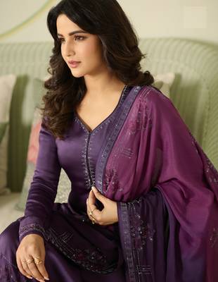 Purple Embroidered Georgette Semi Stitched Salwar With Dupatta 2