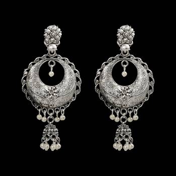 Graceful Silver Round  Dangle Jhumki Earrings 4
