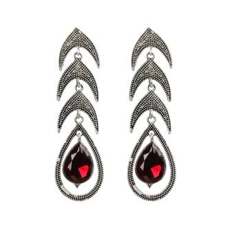 Elegant Red Big Diamond Leaf Shape Earrings 1