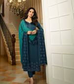 Blue Embroidered Georgette Semi Stitched Salwar With Dupatta
