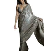 Grey embroidered georgette saree with blouse