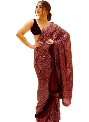 Maroon embroidered georgette saree with blouse 1