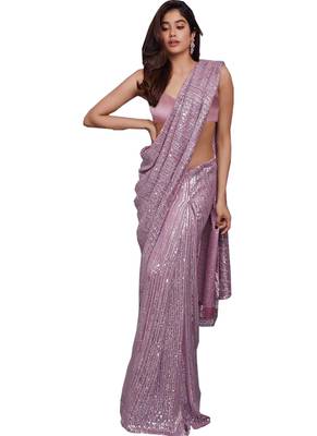 Pink embroidered georgette saree with blouse 1
