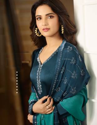 Blue Embroidered Georgette Semi Stitched Salwar With Dupatta 2
