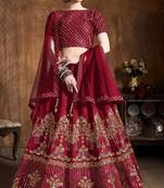 Red Embroidered Art Silk Semi Stitched Lehenga With Dupatta