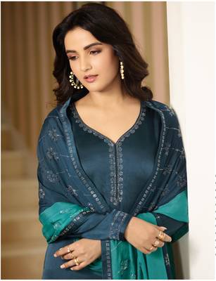 Blue Embroidered Georgette Semi Stitched Salwar With Dupatta 4