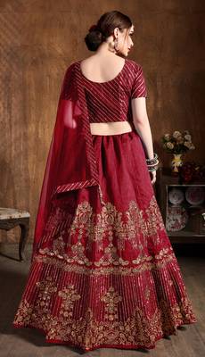 Red Embroidered Art Silk Semi Stitched Lehenga With Dupatta 2