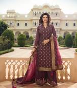 Purple Embroidered Silk Blend Semi Stitched Salwar With Dupatta