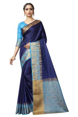 blue woven banarasi saree with blouse 1
