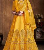 Yellow Embroidered Art Silk Semi Stitched Lehenga With Dupatta