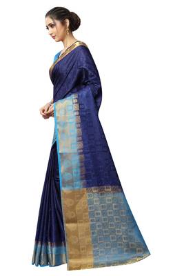 blue woven banarasi saree with blouse 2