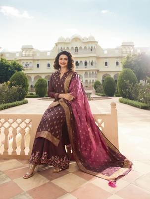 Purple Embroidered Silk Blend Semi Stitched Salwar With Dupatta 3