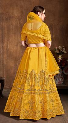 Yellow Embroidered Art Silk Semi Stitched Lehenga With Dupatta 2