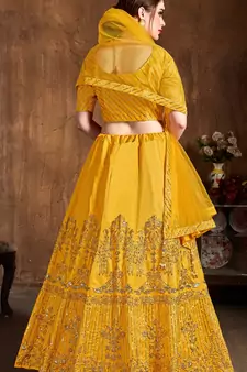Yellow Embroidered Art Silk Semi Stitched Lehenga With Dupatta