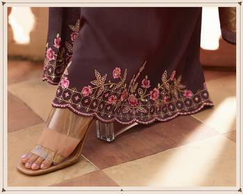 Purple Embroidered Silk Blend Semi Stitched Salwar With Dupatta 4