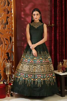 Dark-Green Sequins Silk Salwar 1