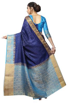 blue woven banarasi saree with blouse 3