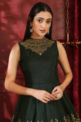Dark-Green Sequins Silk Salwar 2