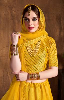 Yellow Embroidered Art Silk Semi Stitched Lehenga With Dupatta 3