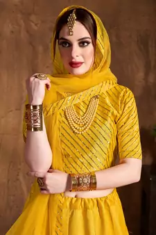 Yellow Embroidered Art Silk Semi Stitched Lehenga With Dupatta