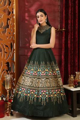 Dark-Green Sequins Silk Salwar 3