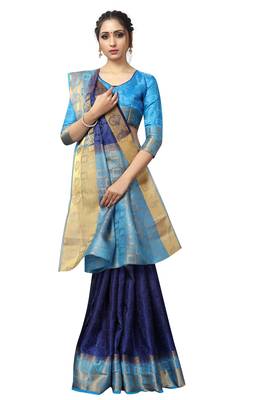 blue woven banarasi saree with blouse 4