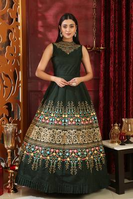 Dark-Green Sequins Silk Salwar 4