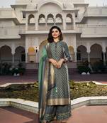 Grey Embroidered Silk Blend Semi Stitched Salwar With Dupatta