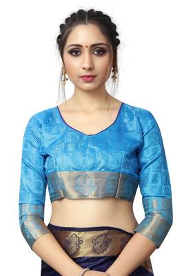 blue woven banarasi saree with blouse 5