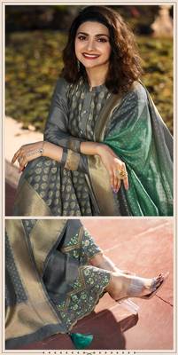 Grey Embroidered Silk Blend Semi Stitched Salwar With Dupatta 2