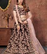 Exquisite Maroon Thread, Dori & Sequins Embroidered Velvet Semi Stitched Bridal Lehenga