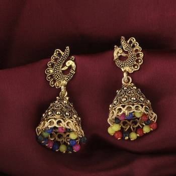 Lovely Multicolor Peacock Jhumki Earrings 2
