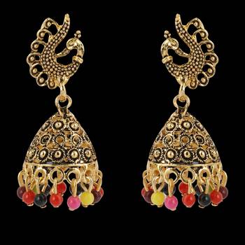 Lovely Multicolor Peacock Jhumki Earrings 4