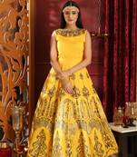 Yellow Foilage Print Silk Salwar