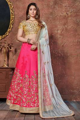 Pink Embroidered Silk Semi Stitched Lehenga With Dupatta 1