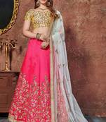 Pink Embroidered Silk Semi Stitched Lehenga With Dupatta