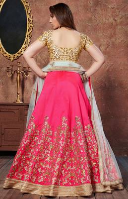 Pink Embroidered Silk Semi Stitched Lehenga With Dupatta 2