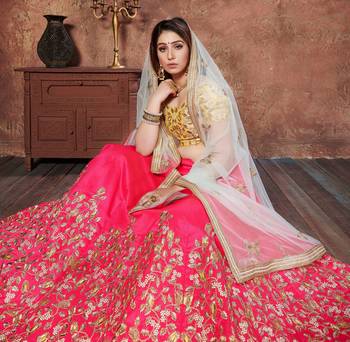 Pink Embroidered Silk Semi Stitched Lehenga With Dupatta 3