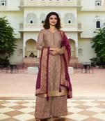 Beige Embroidered Silk Blend Semi Stitched Salwar With Dupatta